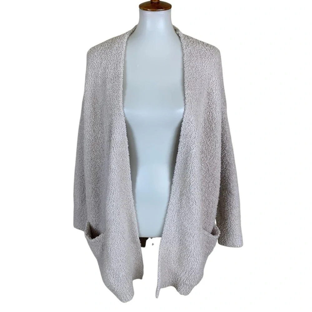 Barefoot‎ Dreams CozyChic Taupe Open Front Cardigan Soft Lounge S M